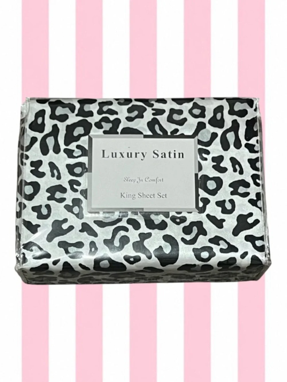 Luxury Satin King Sheet Set - Black & White Leopard Print